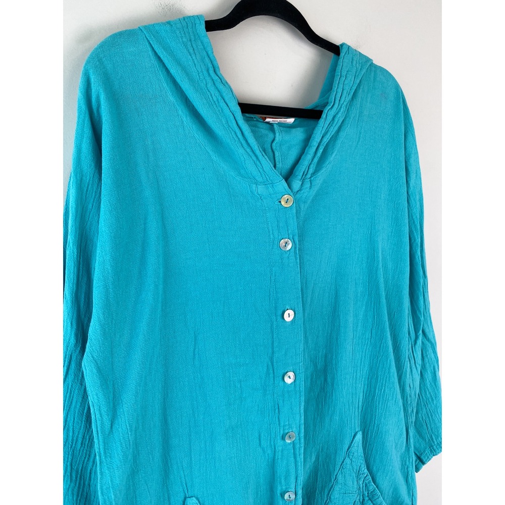 Oh My Gauze Womens Button Front Hoodie S/M Blue‎ Coastal Tunic Lightweight - Picture 2 of 10